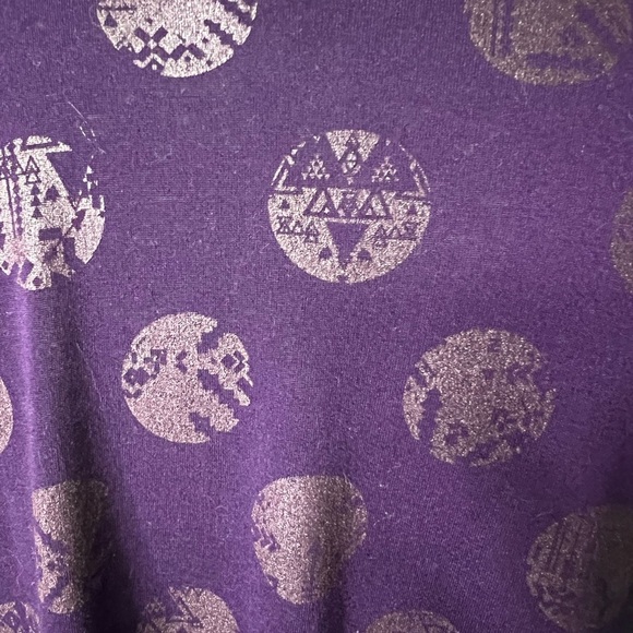 LuLaRoe Carly Purple Polka-Dot w Aztec Design Patterned Short Sleeve Swing Dress - Picture 6 of 12